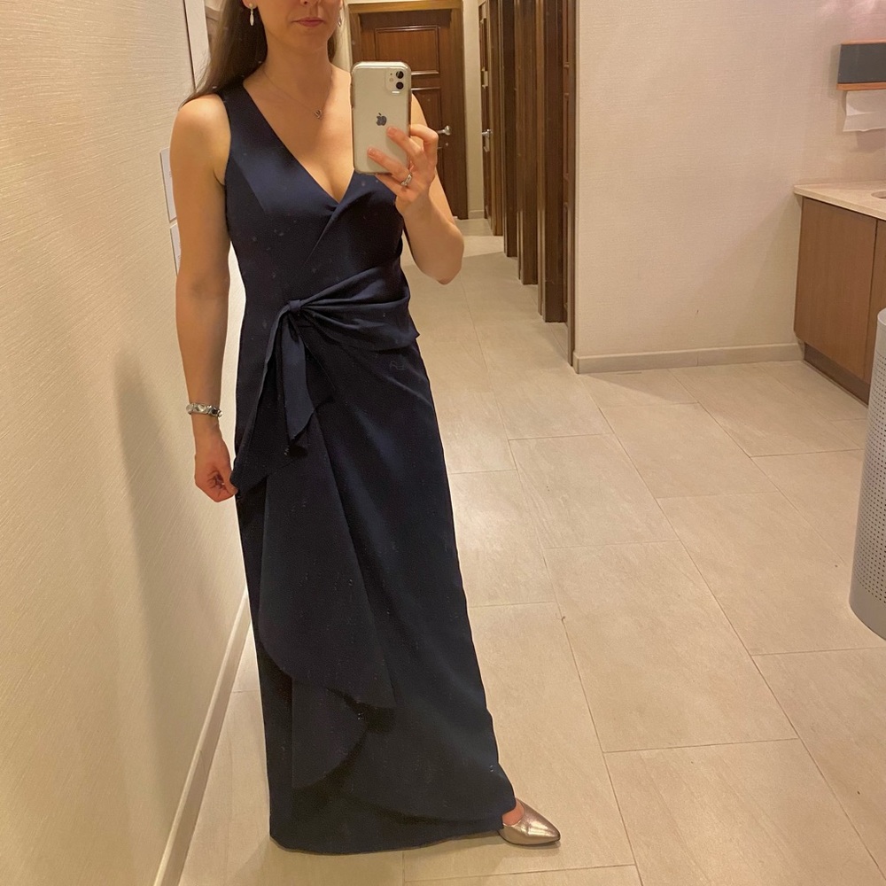 Marina Cascade Dress | Full length formal navy dress